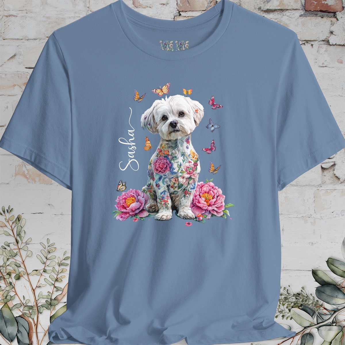 Maltese Peony Butterfly T shirt