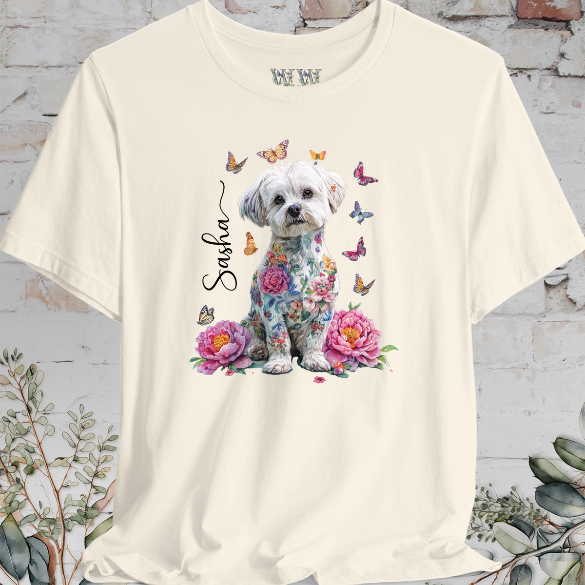Maltese Peony Butterfly T shirt