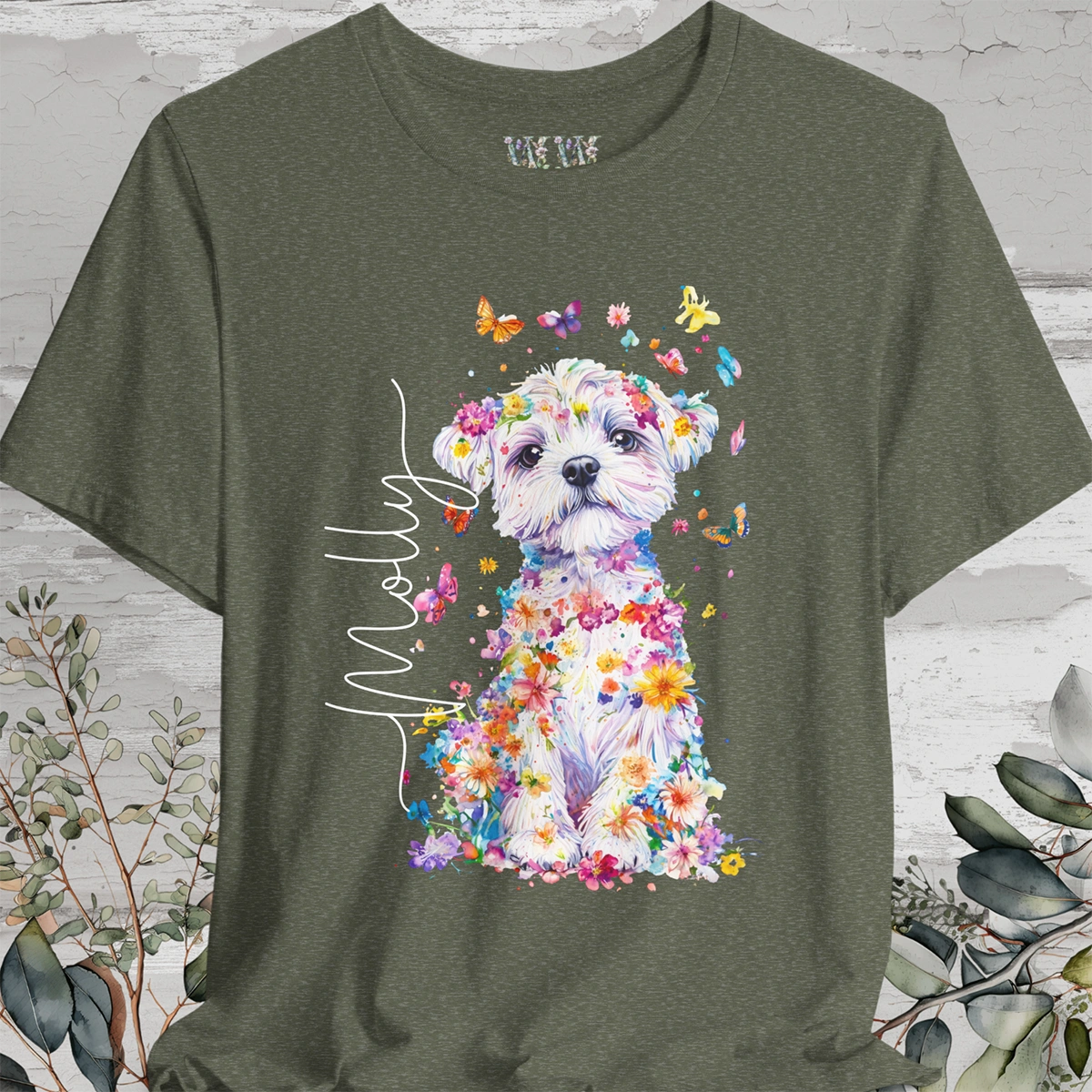 Maltese Floral Personalized T shirt