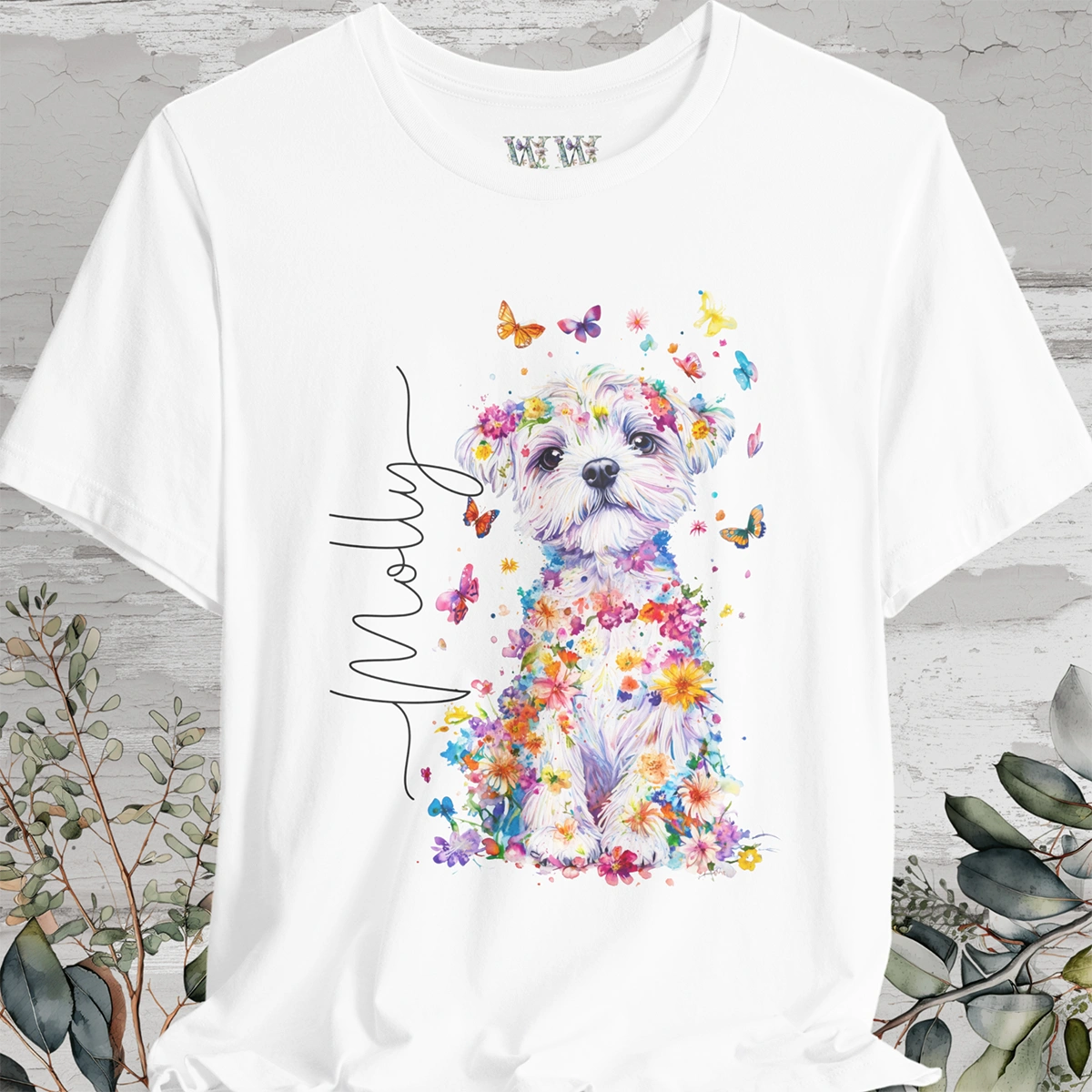 Maltese Floral Personalized T shirt