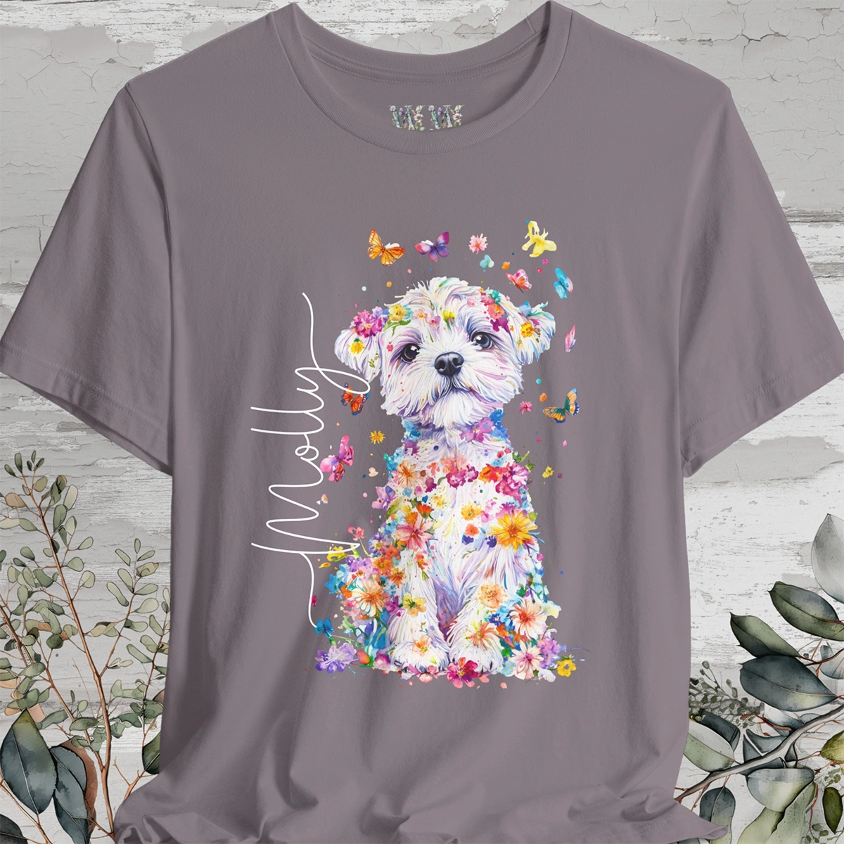 Maltese Floral Personalized T shirt