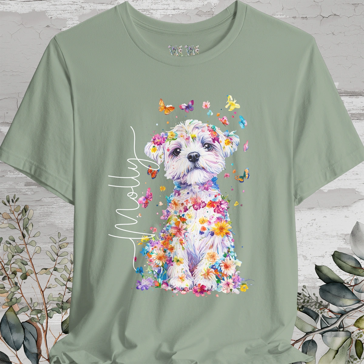 Maltese Floral Personalized T shirt