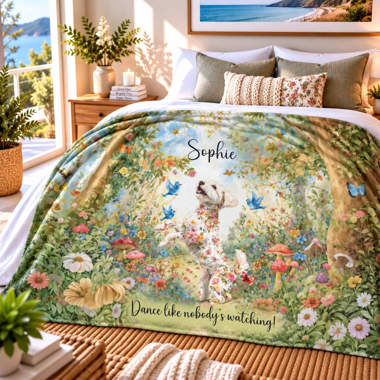 Maltipoo Dancing  Personalised Mystical Forest Blanket