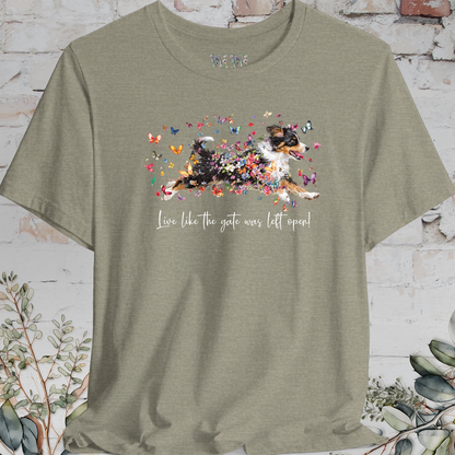 Mini Aussie Doodle 'Live like the gate was left open' T shirt