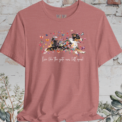 Mini Aussie Doodle 'Live like the gate was left open' T shirt