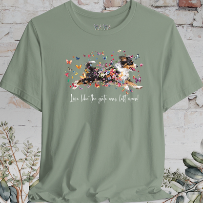 Mini Aussie Doodle 'Live like the gate was left open' T shirt