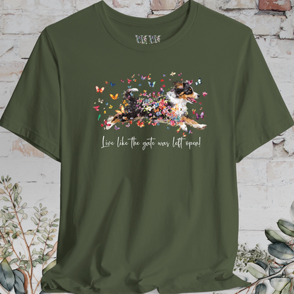 Mini Aussie Doodle 'Live like the gate was left open' T shirt