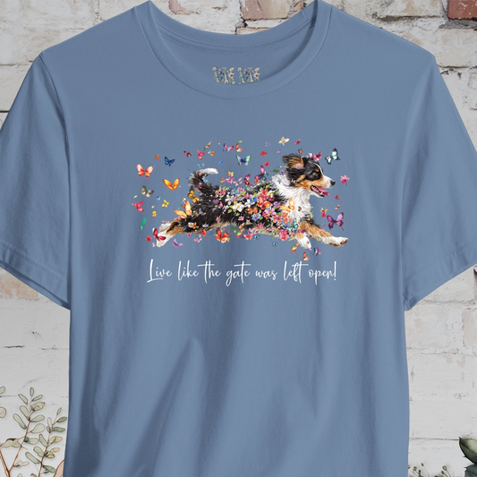Mini Aussie Doodle 'Live like the gate was left open' T shirt