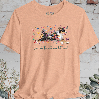 Mini Aussie Doodle 'Live like the gate was left open' T shirt