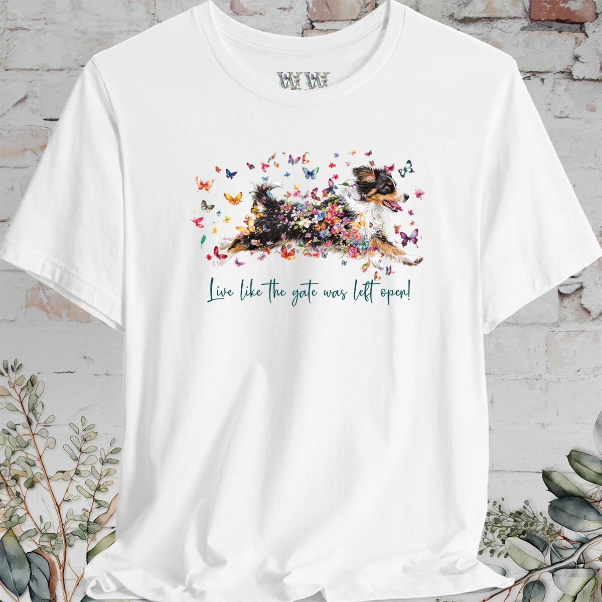 Mini Aussie Doodle 'Live like the gate was left open' T shirt