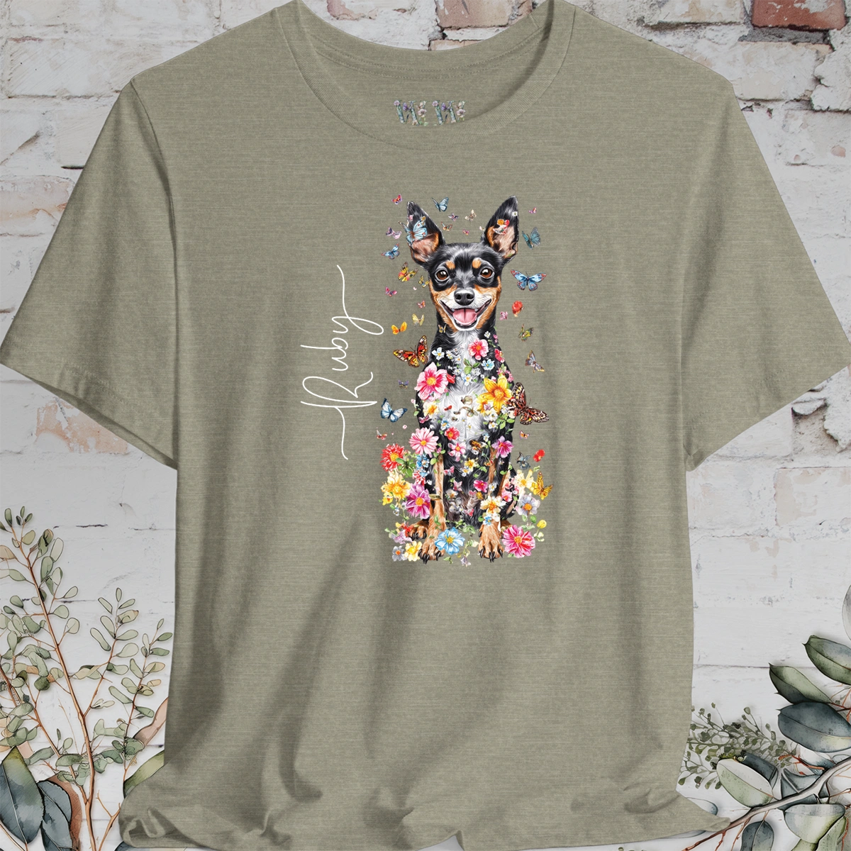 Miniature Pinscher Floral Butterfly T shirt