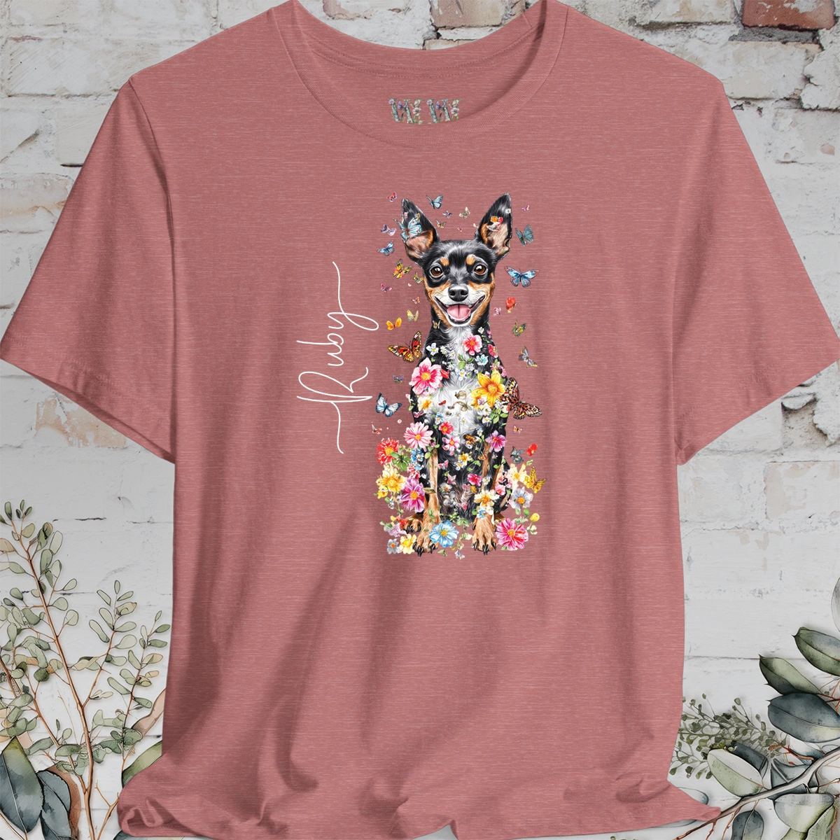 Miniature Pinscher Floral Butterfly T shirt
