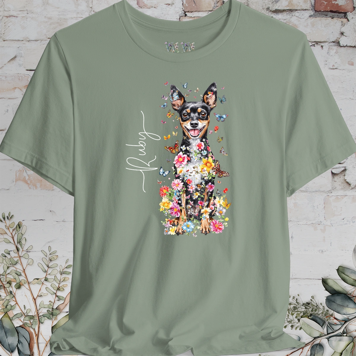 Miniature Pinscher Floral Butterfly T shirt
