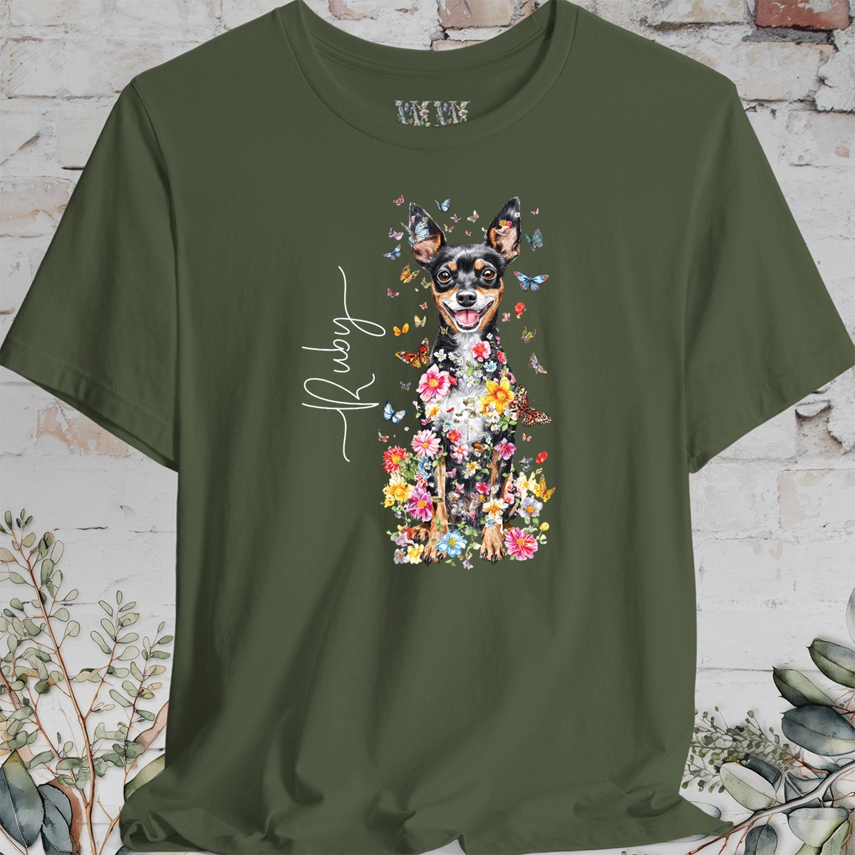 Miniature Pinscher Floral Butterfly T shirt