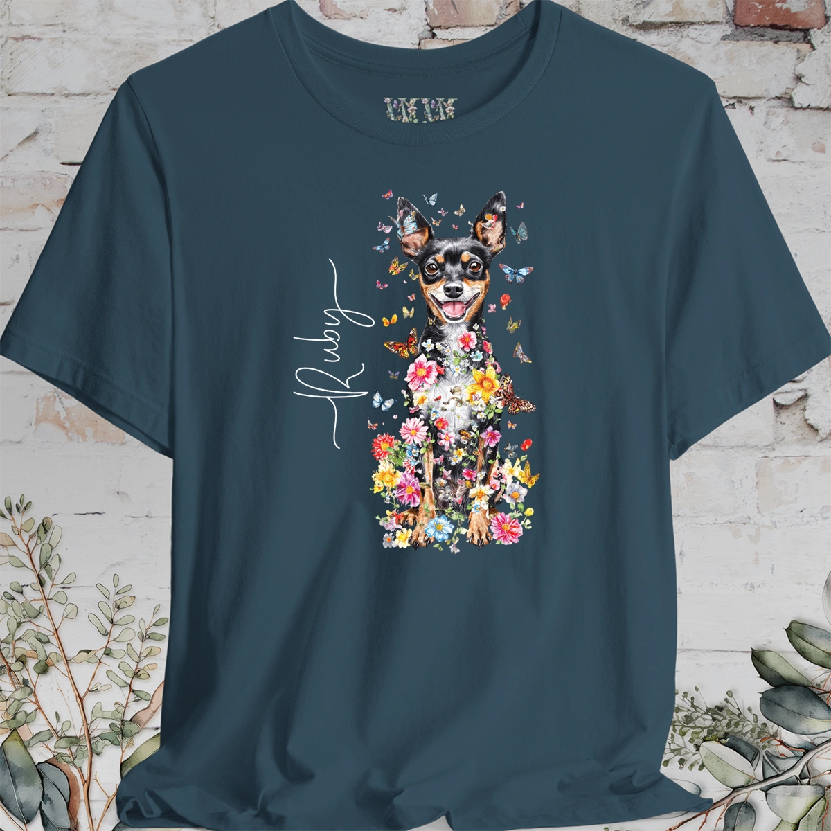 Miniature Pinscher Floral Butterfly T shirt