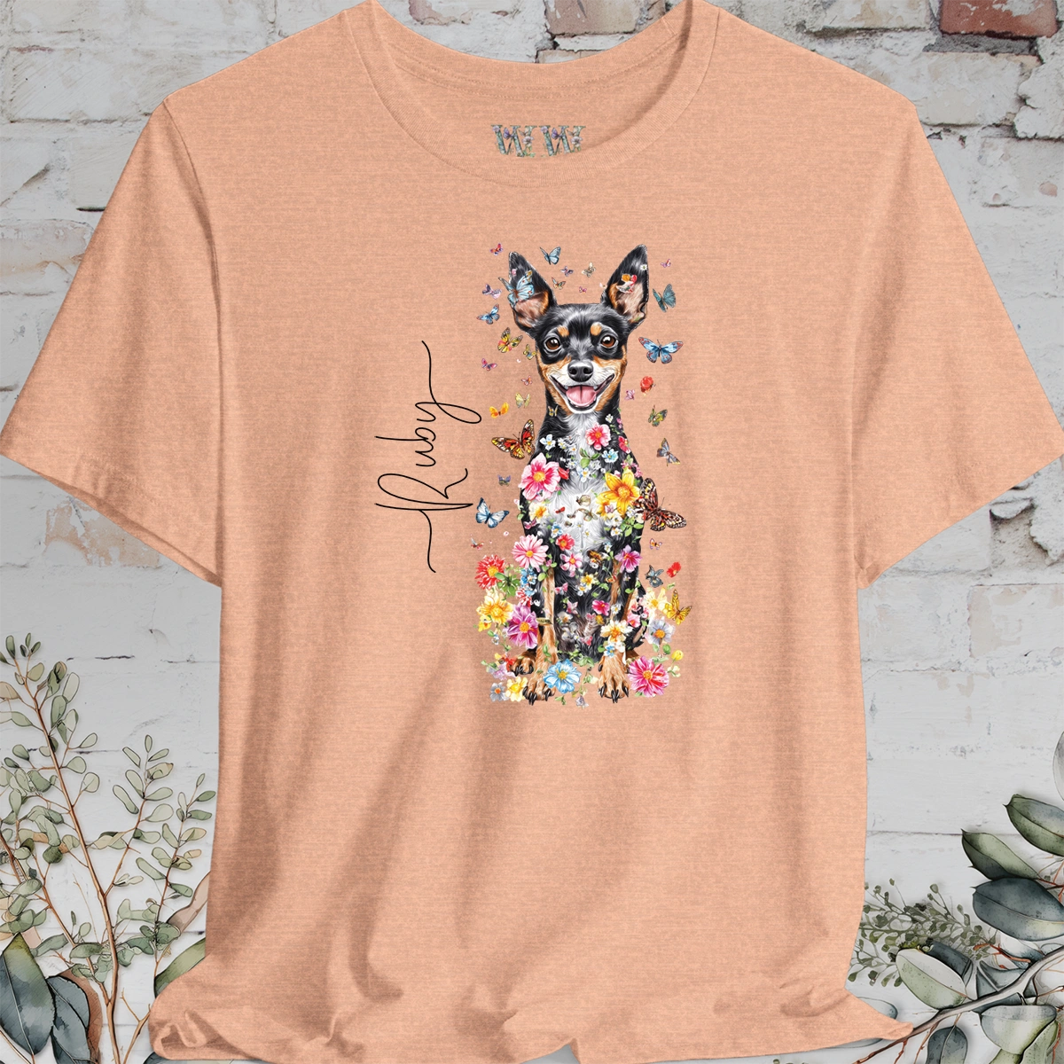 Miniature Pinscher Floral Butterfly T shirt