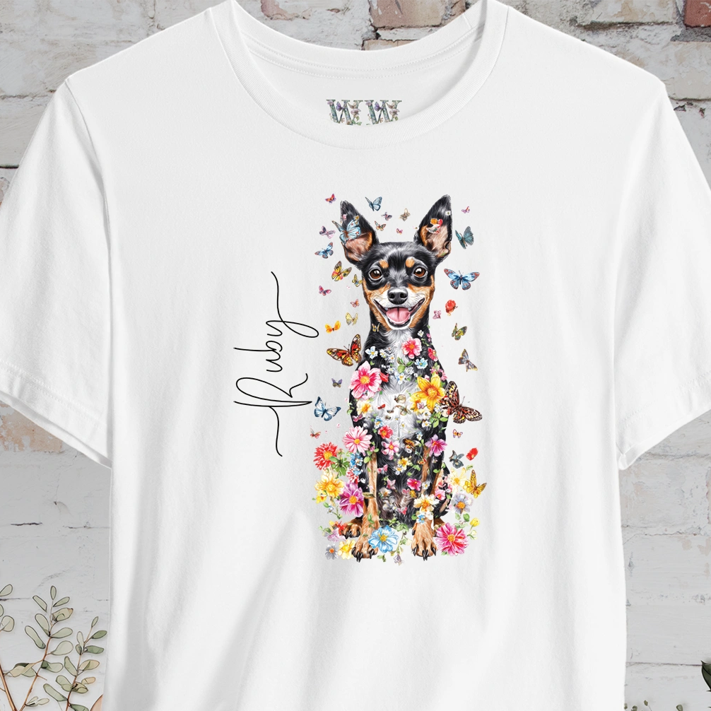 Miniature Pinscher Floral Butterfly T shirt