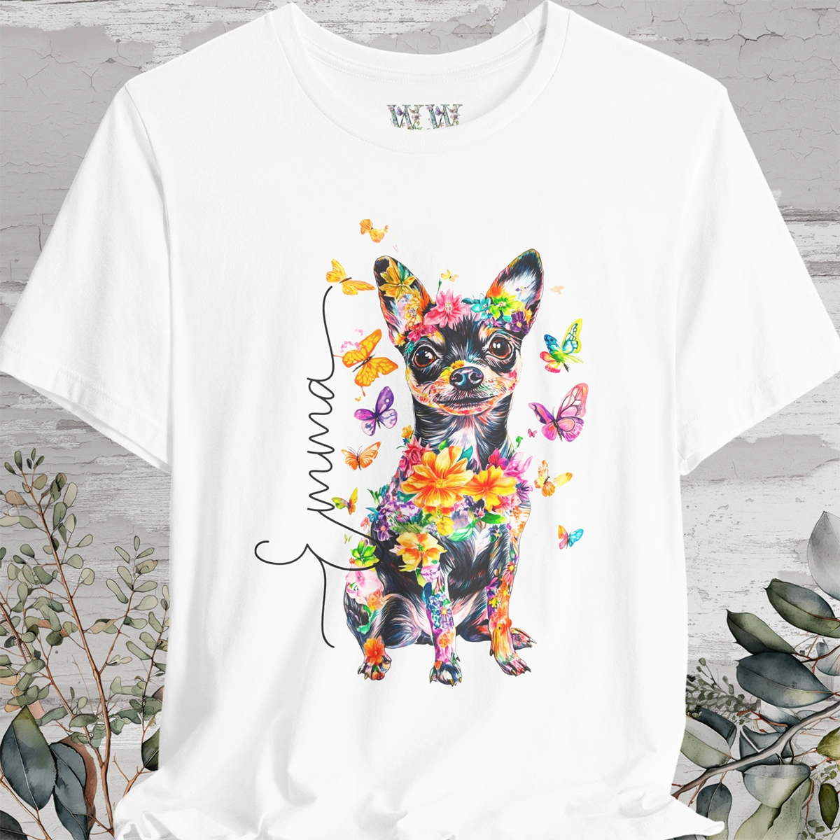 Mini Fox Terrier/Chihuahua Floral Personalized T shirt