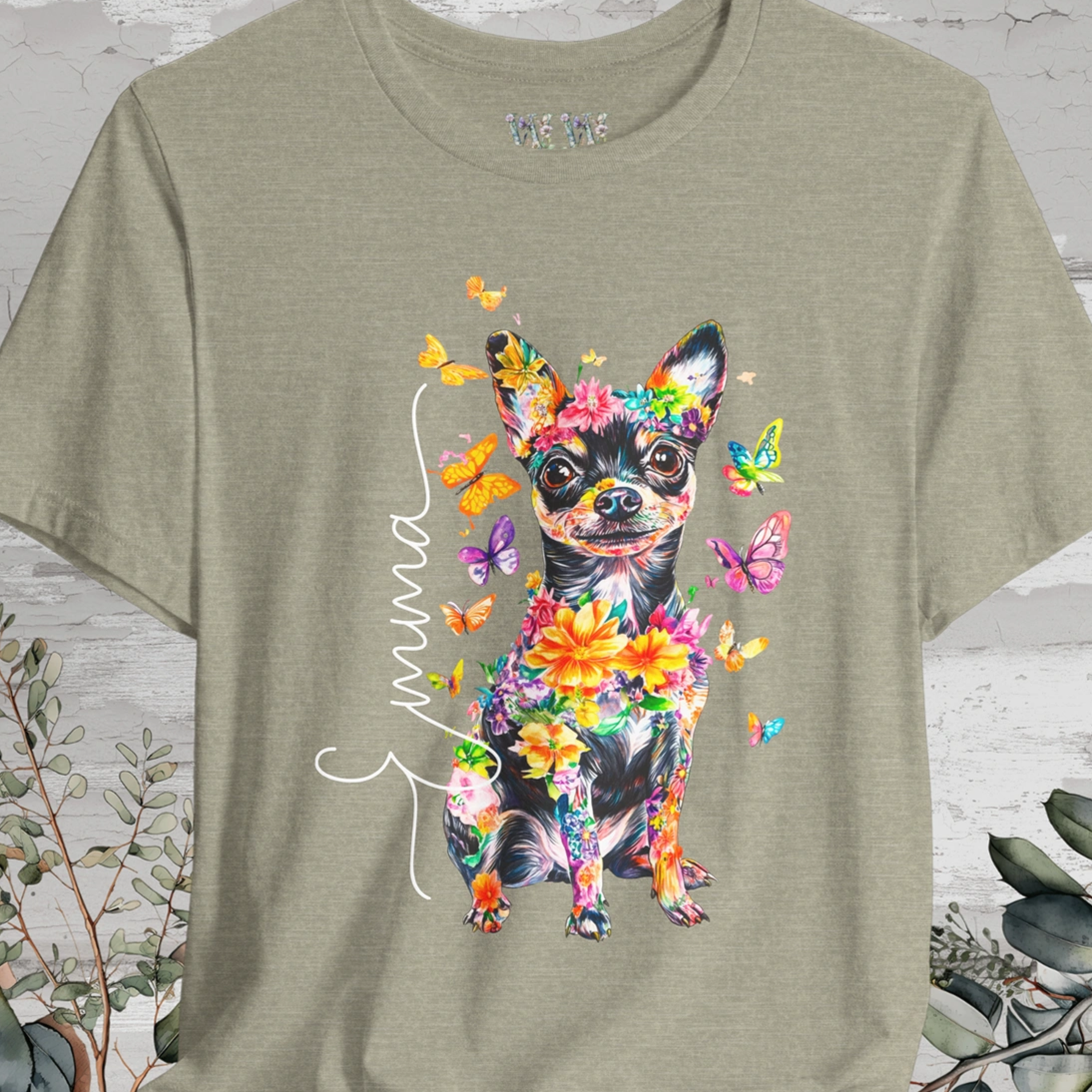 Mini Fox Terrier/Chihuahua Floral Personalized T shirt