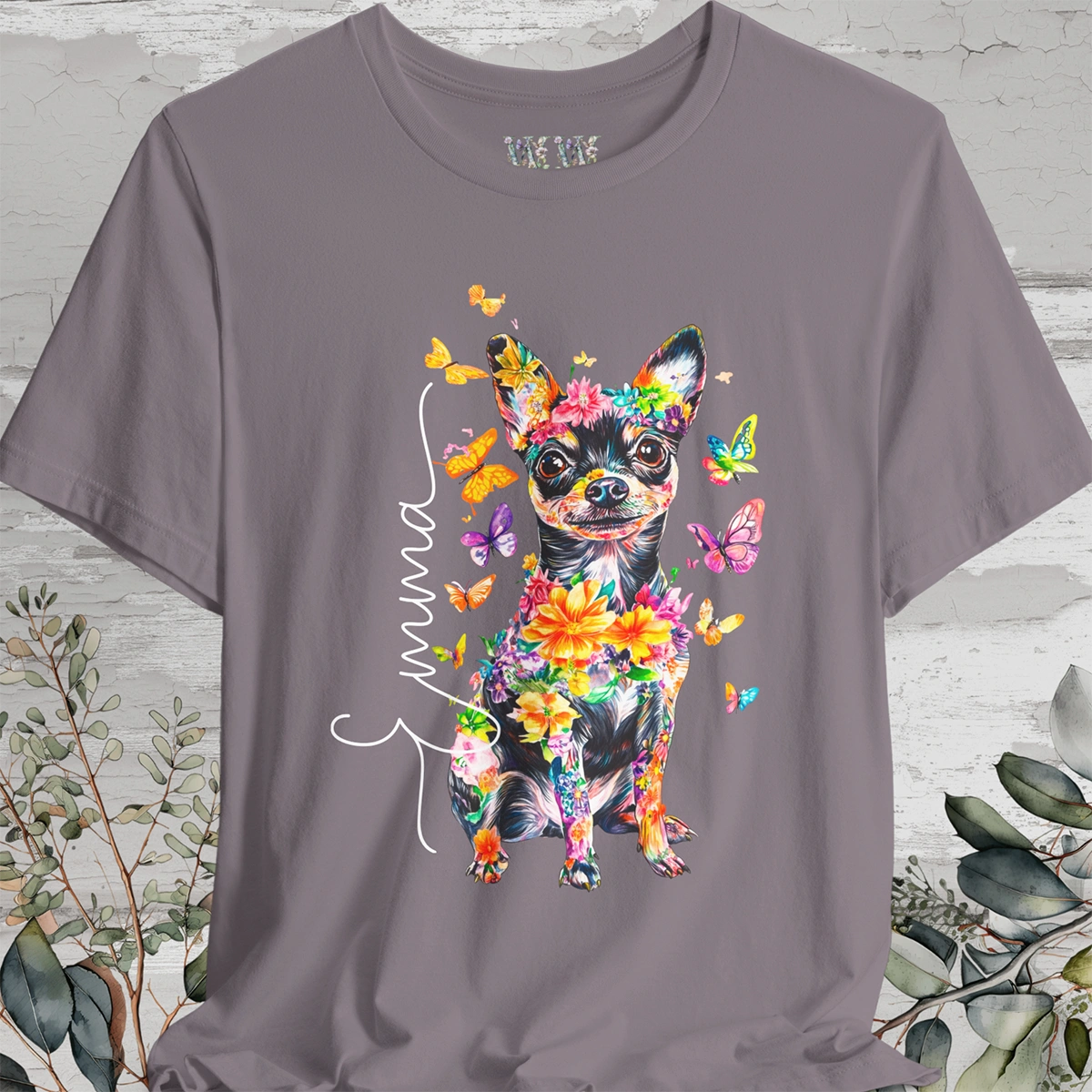 Mini Fox Terrier/Chihuahua Floral Personalized T shirt