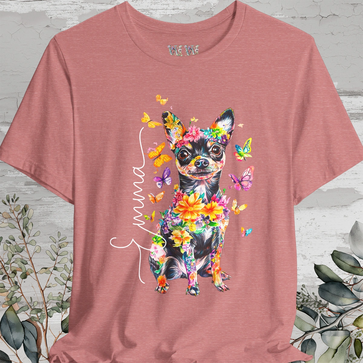 Mini Fox Terrier/Chihuahua Floral Personalized T shirt