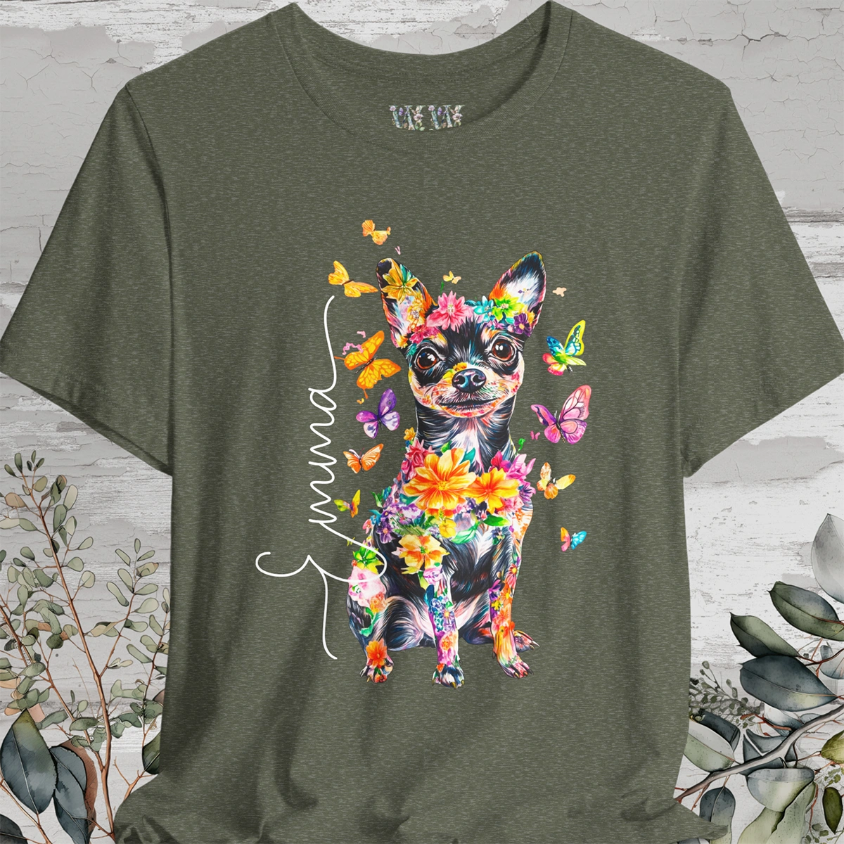 Mini Fox Terrier/Chihuahua Floral Personalized T shirt