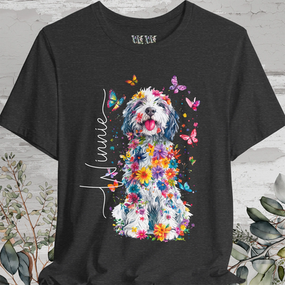 Old English Sheepdog #2 Floral Personalized T shirt