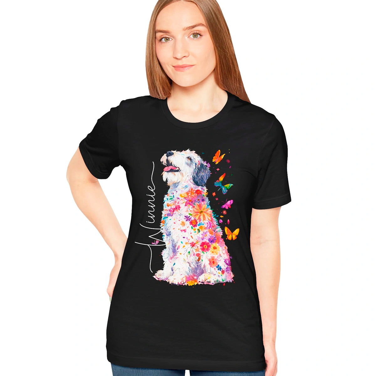 Old English Sheepdog Floral Personalized T shirt