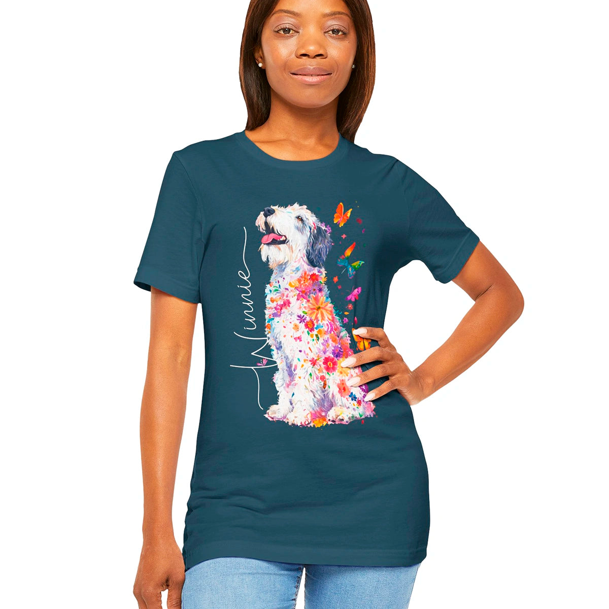 Old English Sheepdog Floral Personalized T shirt