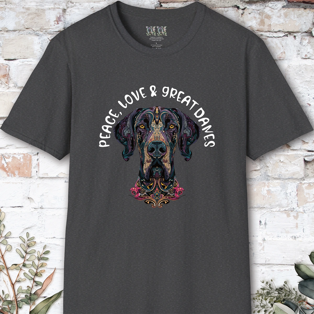 Peace Love & Great Danes #1, Short Sleeve Unisex Tee