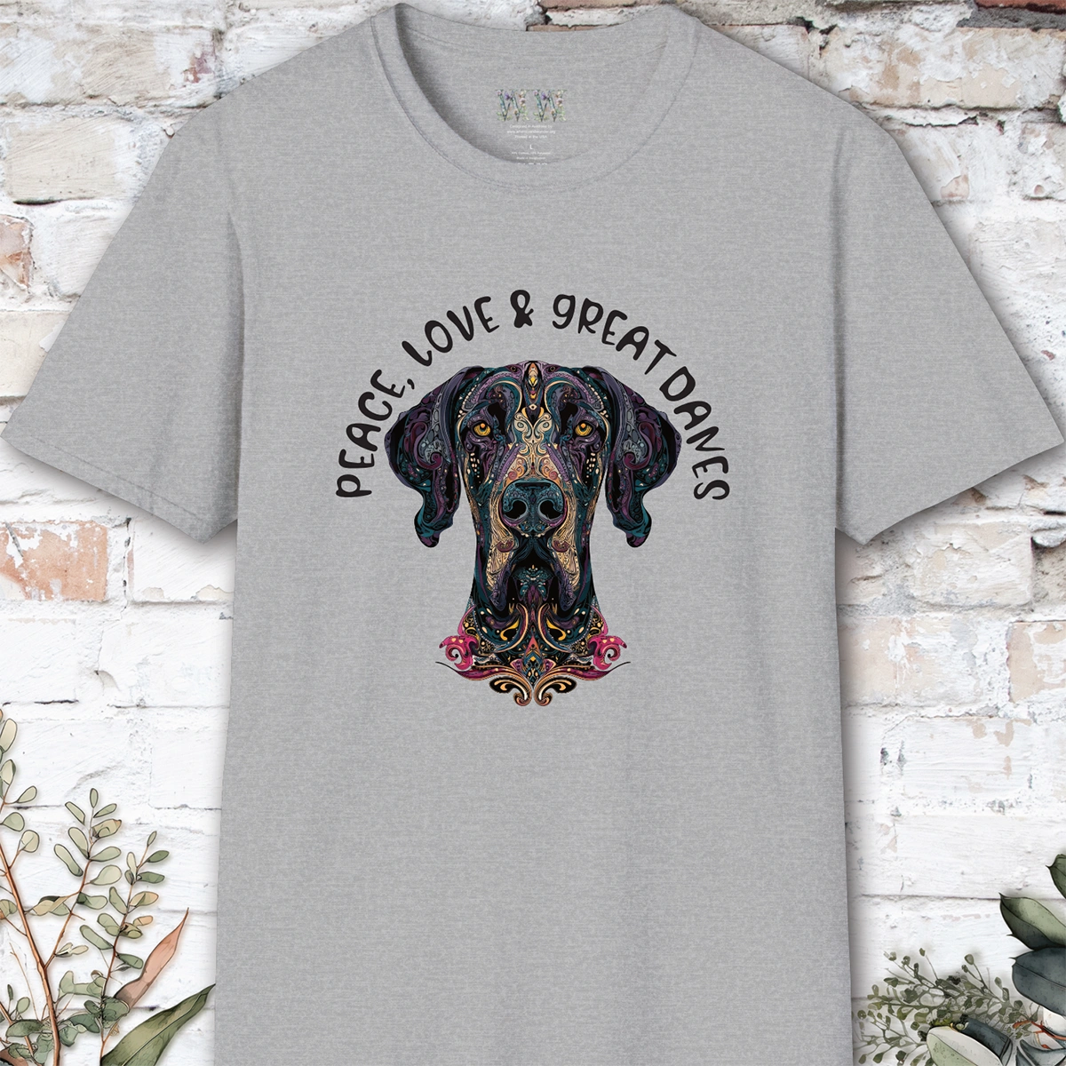Peace Love & Great Danes #1, Short Sleeve Unisex Tee