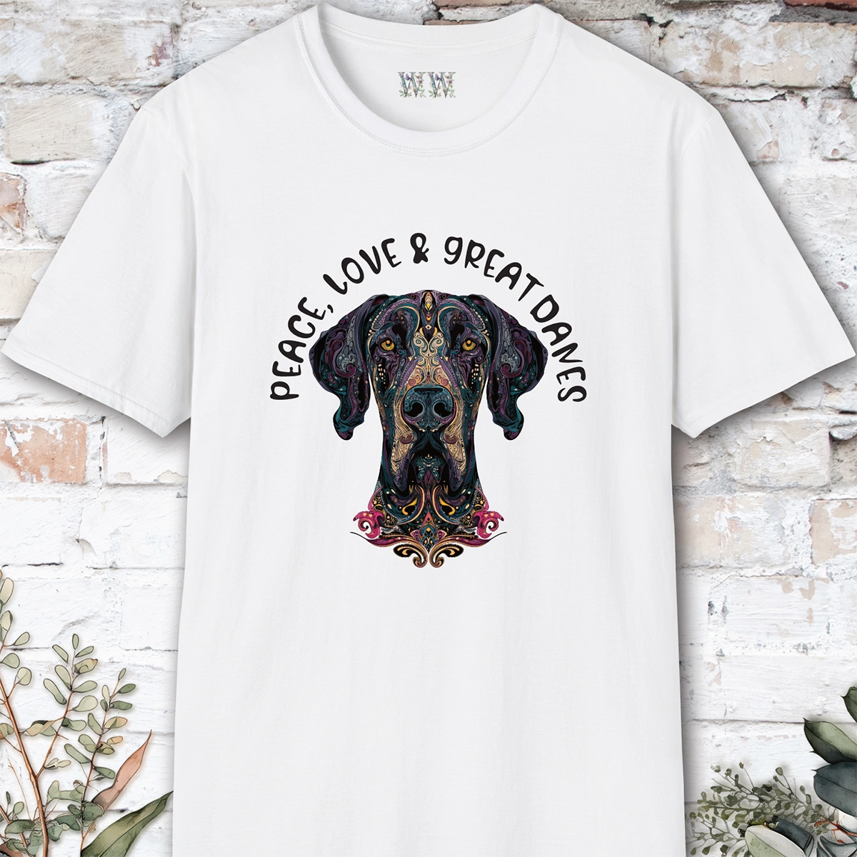 Peace Love & Great Danes #1, Short Sleeve Unisex Tee