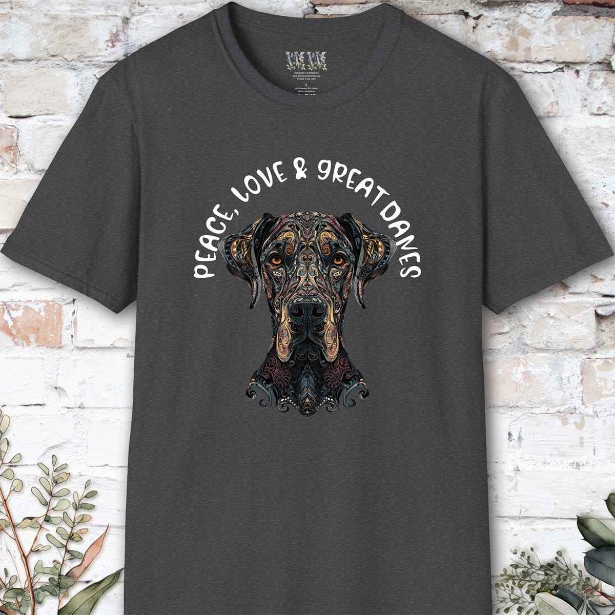 Peace Love & Great Danes #2, Short Sleeve Unisex Tee