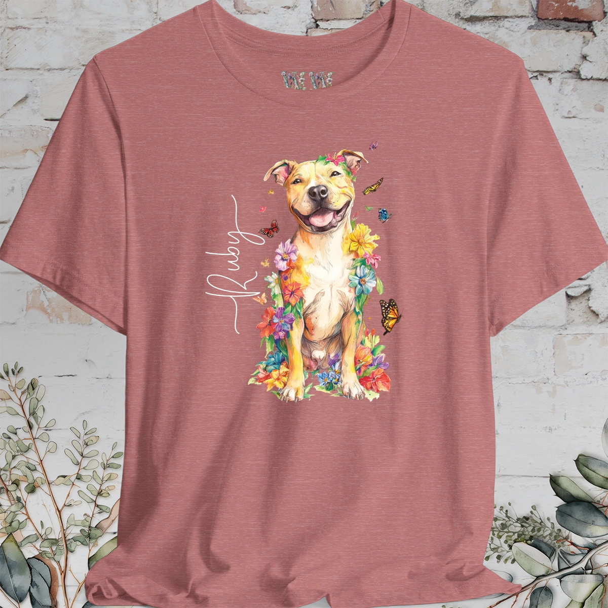 Pit Bull Terrier #4 Floral Personalized T shirt