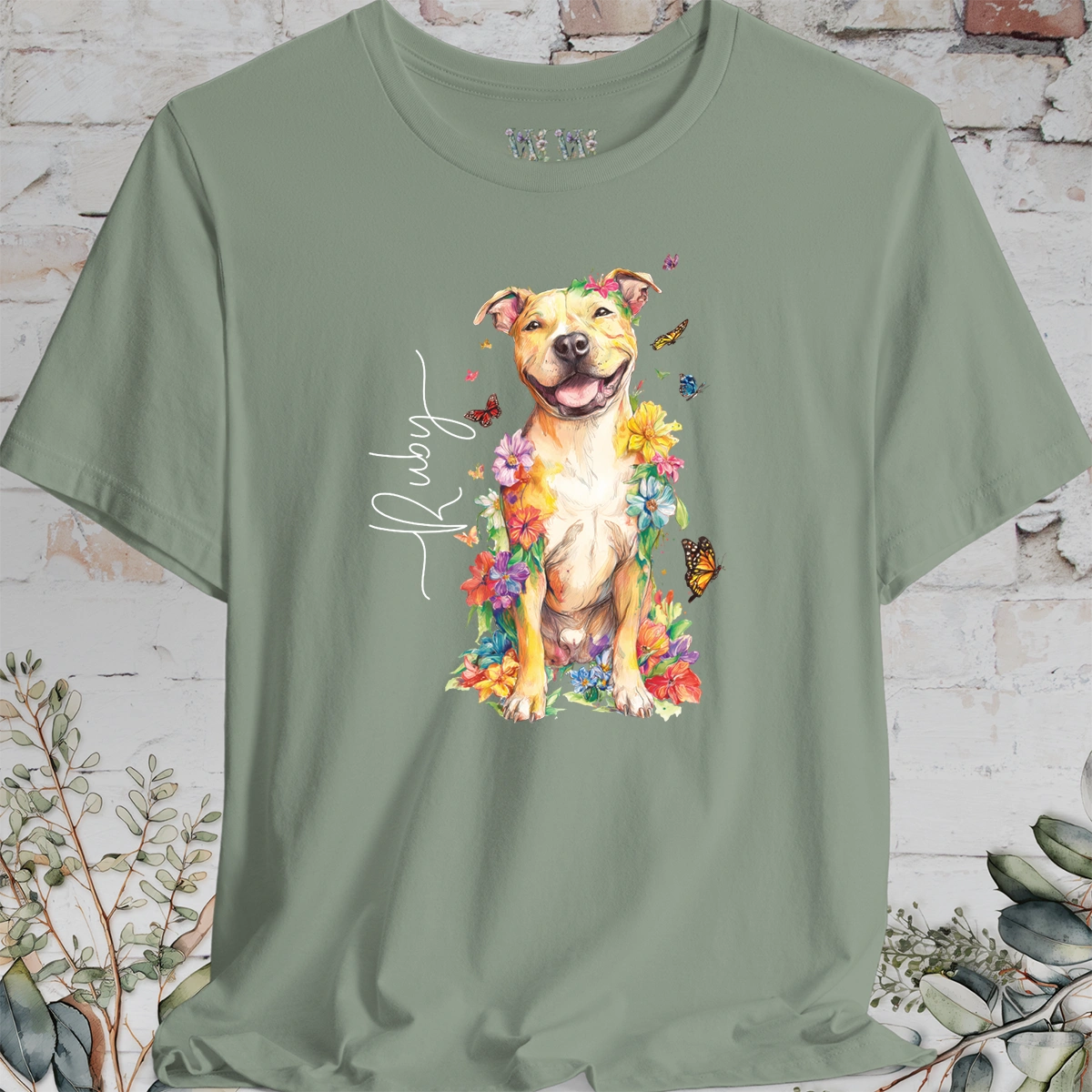 Pit Bull Terrier #4 Floral Personalized T shirt