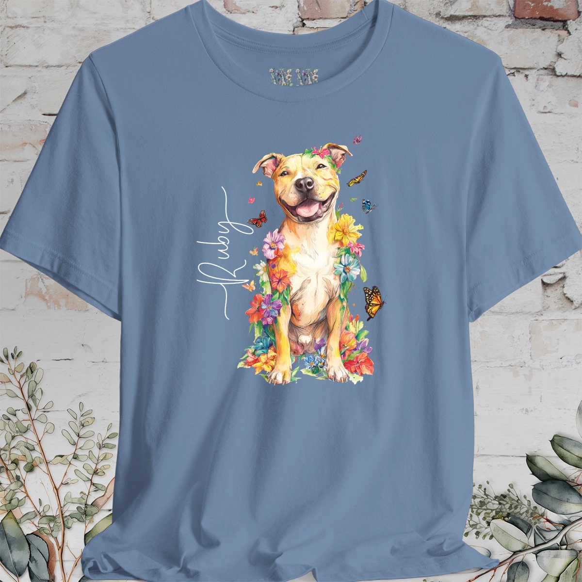 Pit Bull Terrier #4 Floral Personalized T shirt