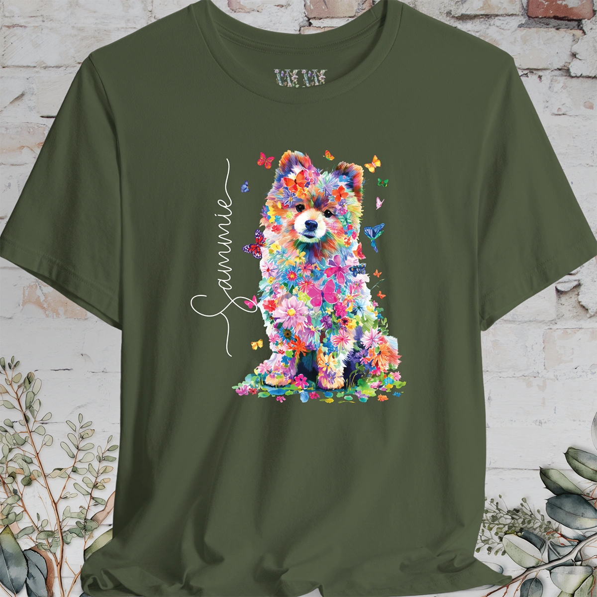 Pomeranian #2 Floral Personalized T shirt