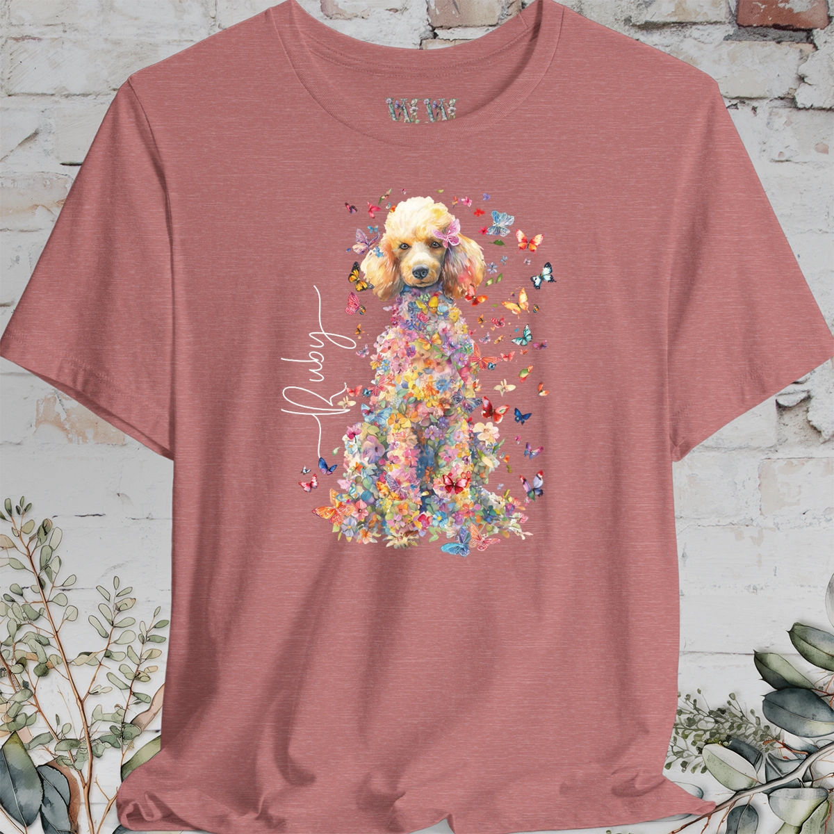 Poodle #5 Floral Butterfly Personalised, Unisex T-Shirt