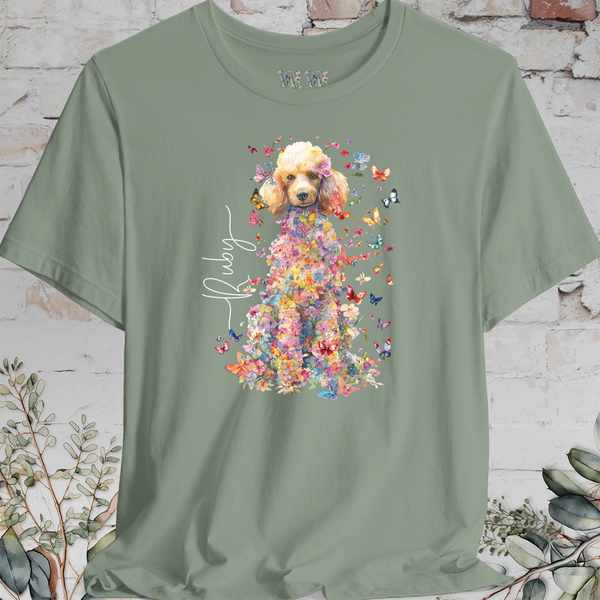 Poodle #5 Floral Butterfly Personalised, Unisex T-Shirt