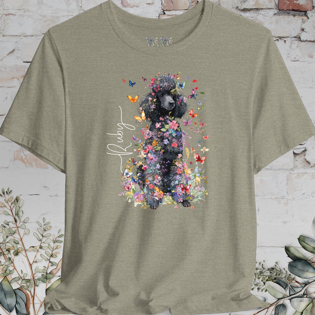 Poodle #6 Floral Butterfly Personalised, Unisex T-Shirt