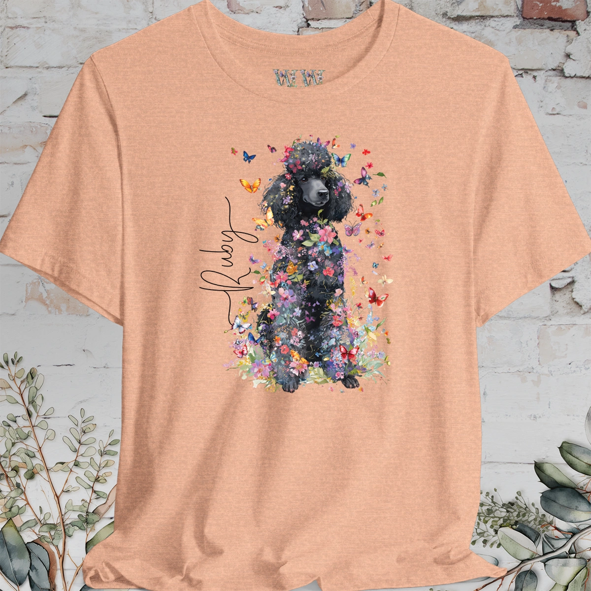 Poodle #6 Floral Butterfly Personalised, Unisex T-Shirt