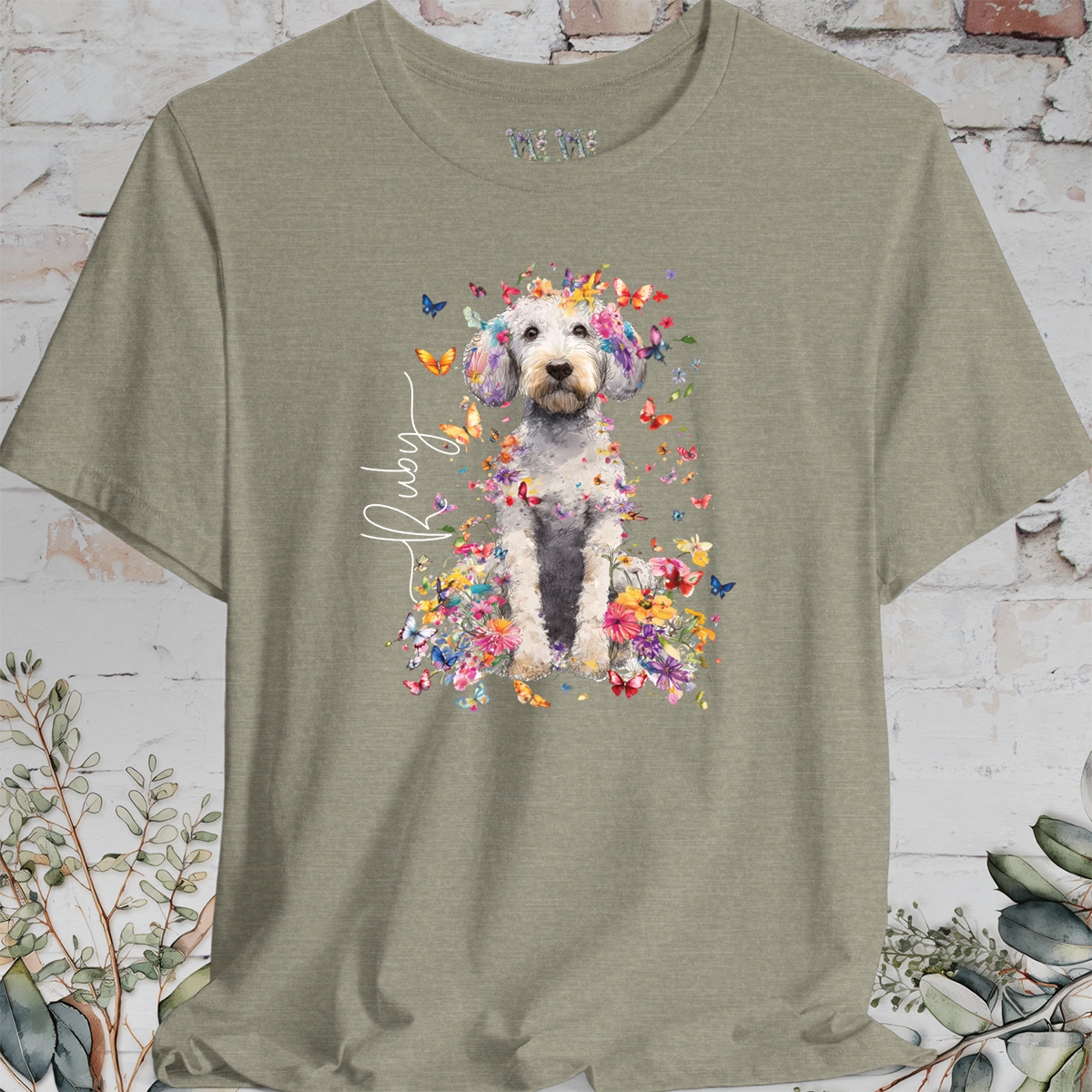 Poodle Cross, Floral Butterfly Personalised Unisex T-Shirt