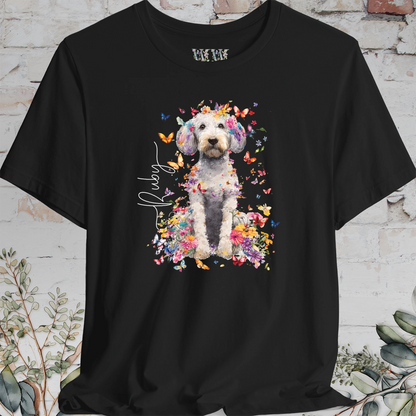 Poodle Cross, Floral Butterfly Personalised Unisex T-Shirt