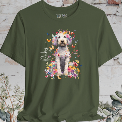 Poodle Cross, Floral Butterfly Personalised Unisex T-Shirt