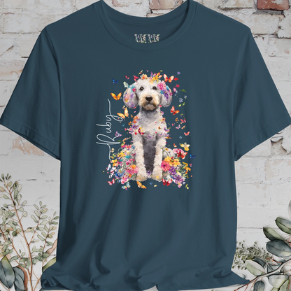 Poodle Cross, Floral Butterfly Personalised Unisex T-Shirt