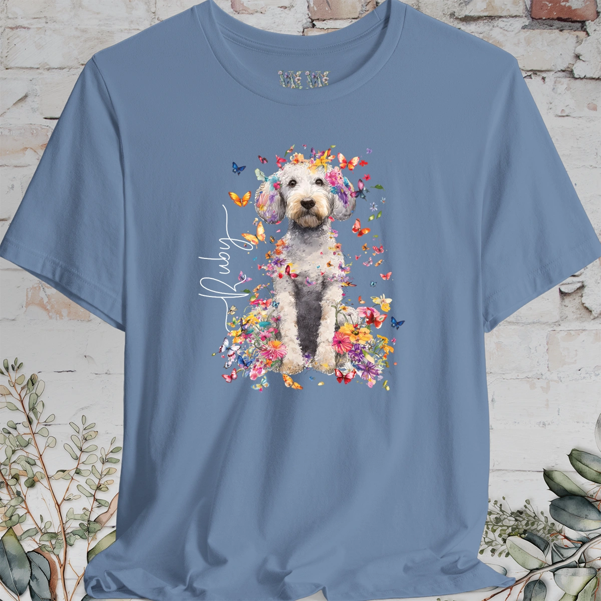 Poodle Cross, Floral Butterfly Personalised Unisex T-Shirt
