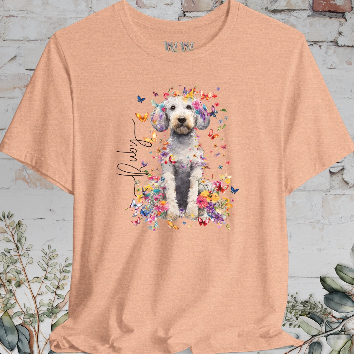 Poodle Cross, Floral Butterfly Personalised Unisex T-Shirt