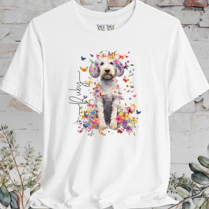 Poodle Cross, Floral Butterfly Personalised Unisex T-Shirt
