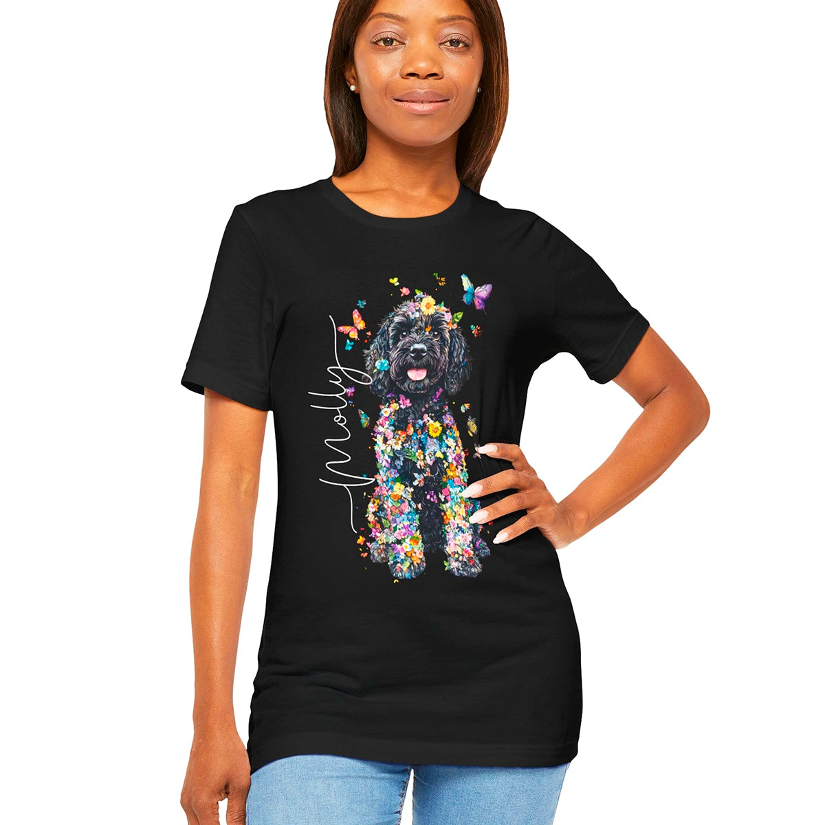 Portugese Water Dog Floral Personalized T shirt