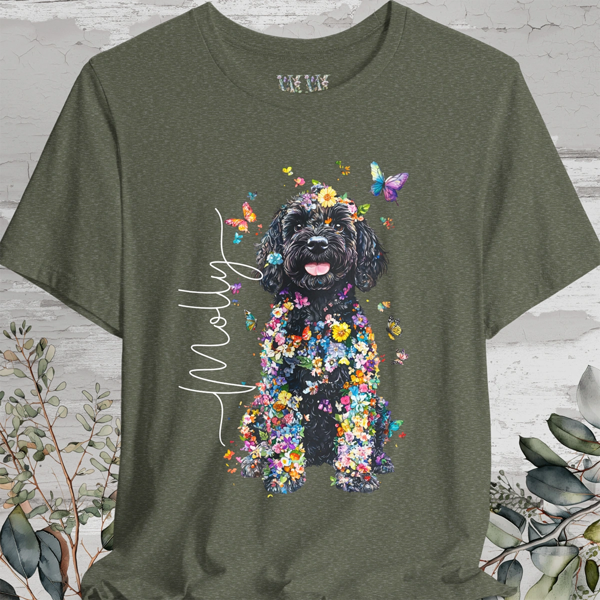 Portugese Water Dog Floral Personalized T shirt